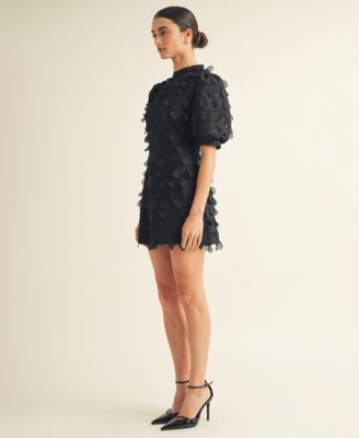 Women’s Crew Neck Puff Sleeve Mini Dress