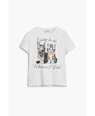 Women's T-shirt with cat rhinestones