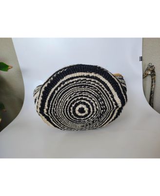 Art Spiral Black and White Handmade Sisal Straw Basket Tote