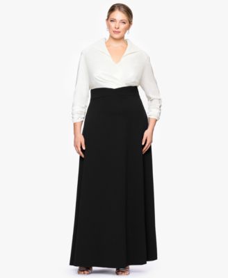 Betsy & Adam - Plus Size Long Sleeve Gown