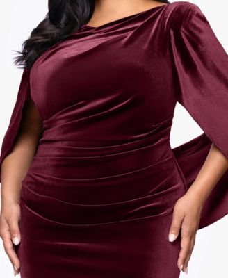 Plus Size Velvet Boat Neck Long Drape Back Gown