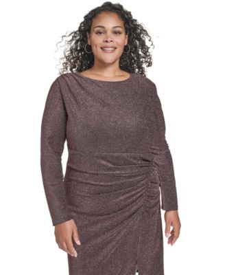 Plus Size Long Sleeve Glitter Knit Dress