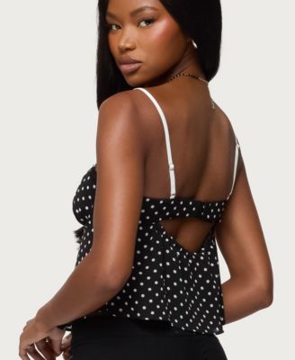 Women's Contrast Polka Dot Cupped Chiffon Top