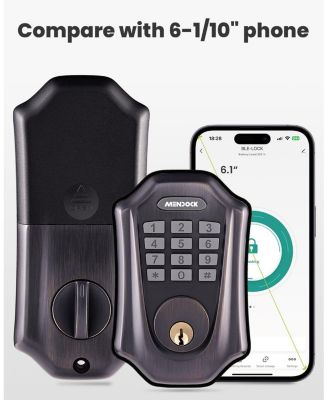 Keyless-Entry Smartphone Bluetooth Deadbolt Smart Lock with Touch Keypad, Auto-Lock, IP54 Waterproof, Venetian Bronze