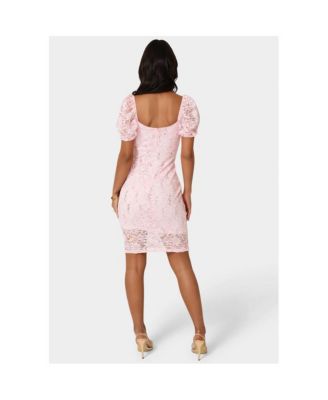 Women's Lace Slim Dress with Puff Sleeves