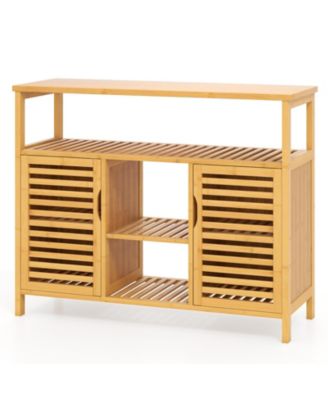 Bamboo Bathroom Cabinet 2-Door Storage Organizer w/ Shelves for Living Room