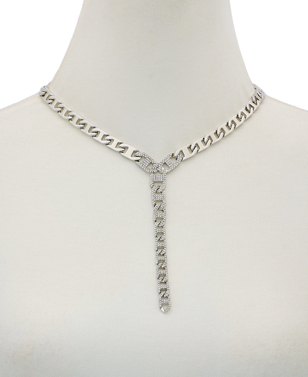 Guess Glass Stone Pave Y-drop Necklace (also In Silver-tone) In Metallic