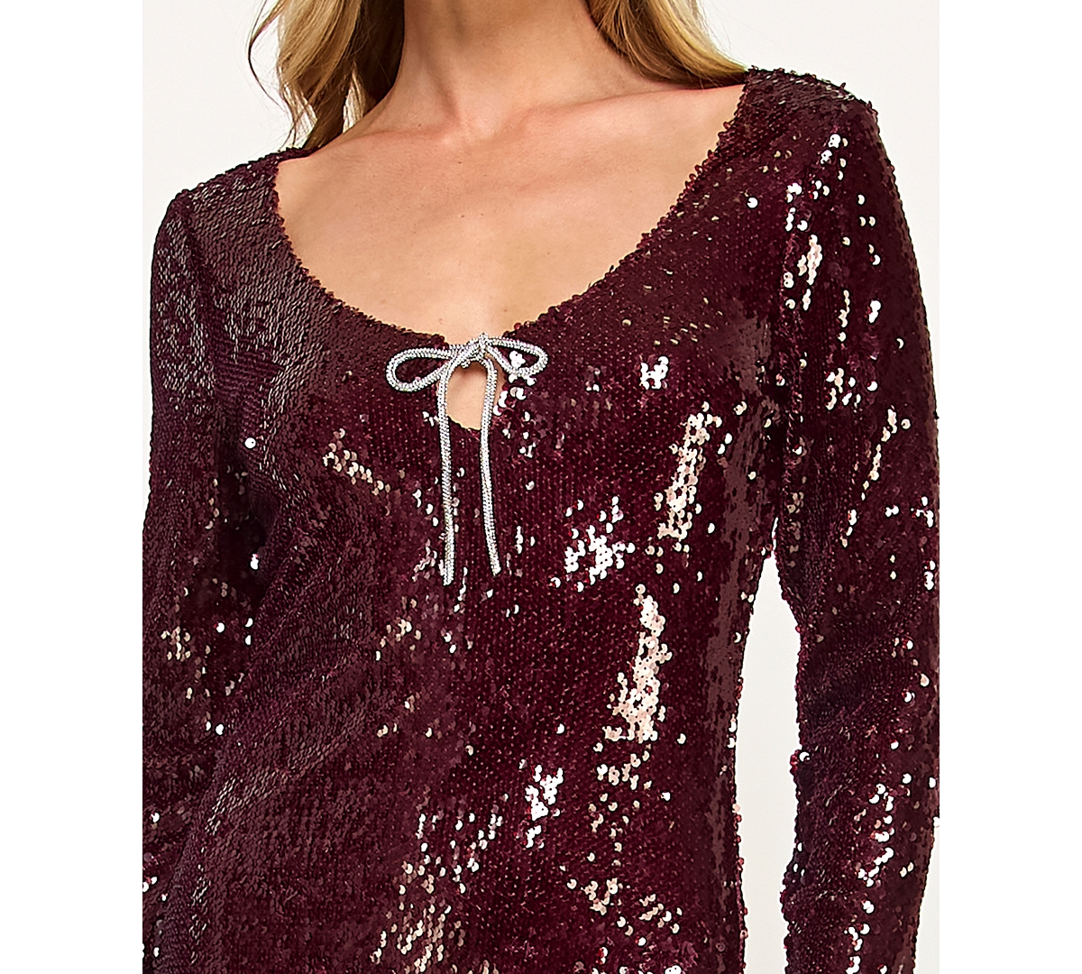 Crystal Doll Women's Long Sleeve Sequin Bodycon Dress In Red