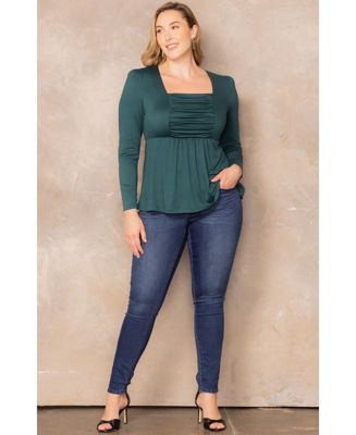 Women's Plus Size Rylan Long Sleeve Square Neck Ruched Top