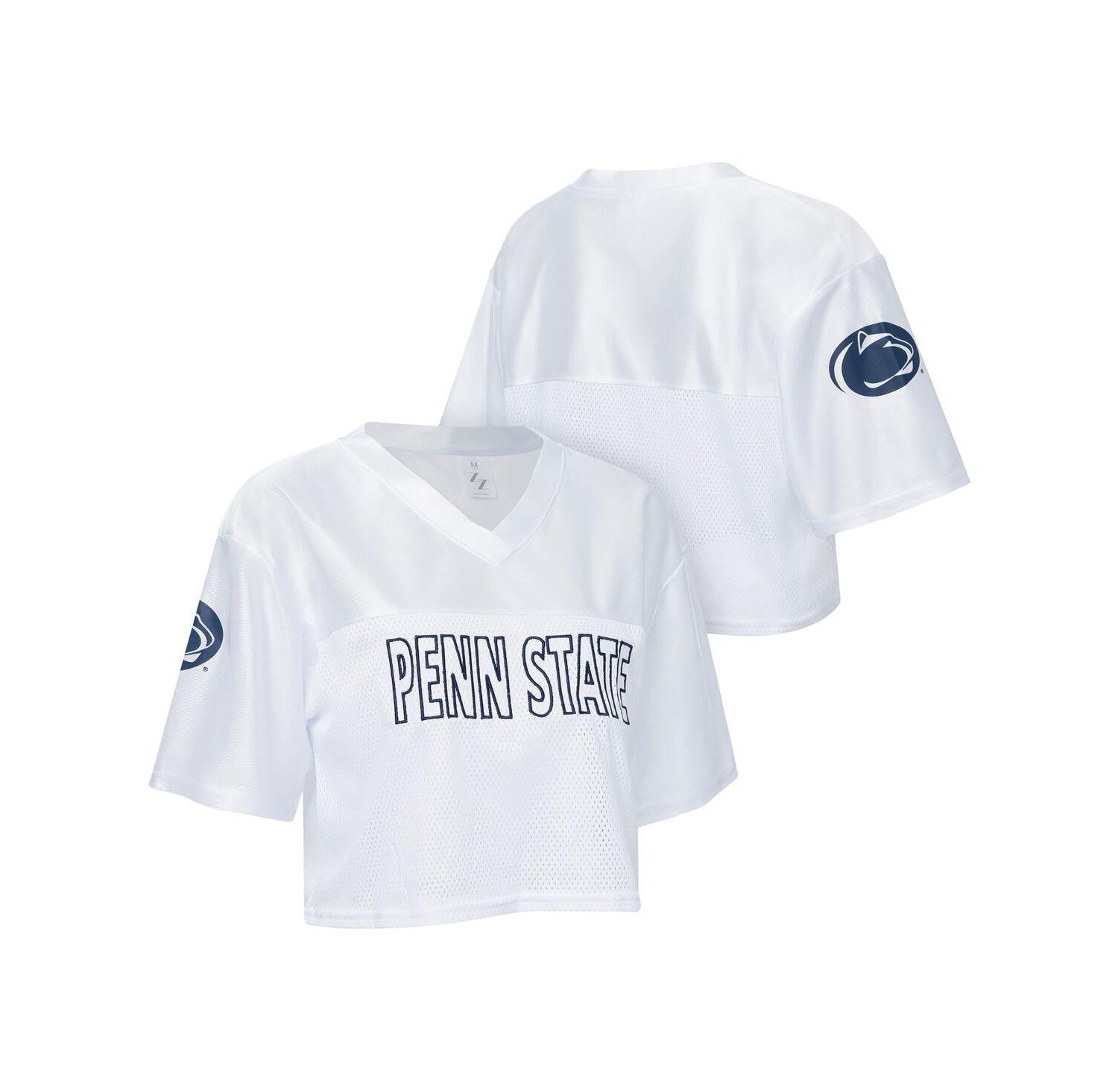 Women's White Penn State Nittany Lions Mesh Cropped V-Neck T-Shirt