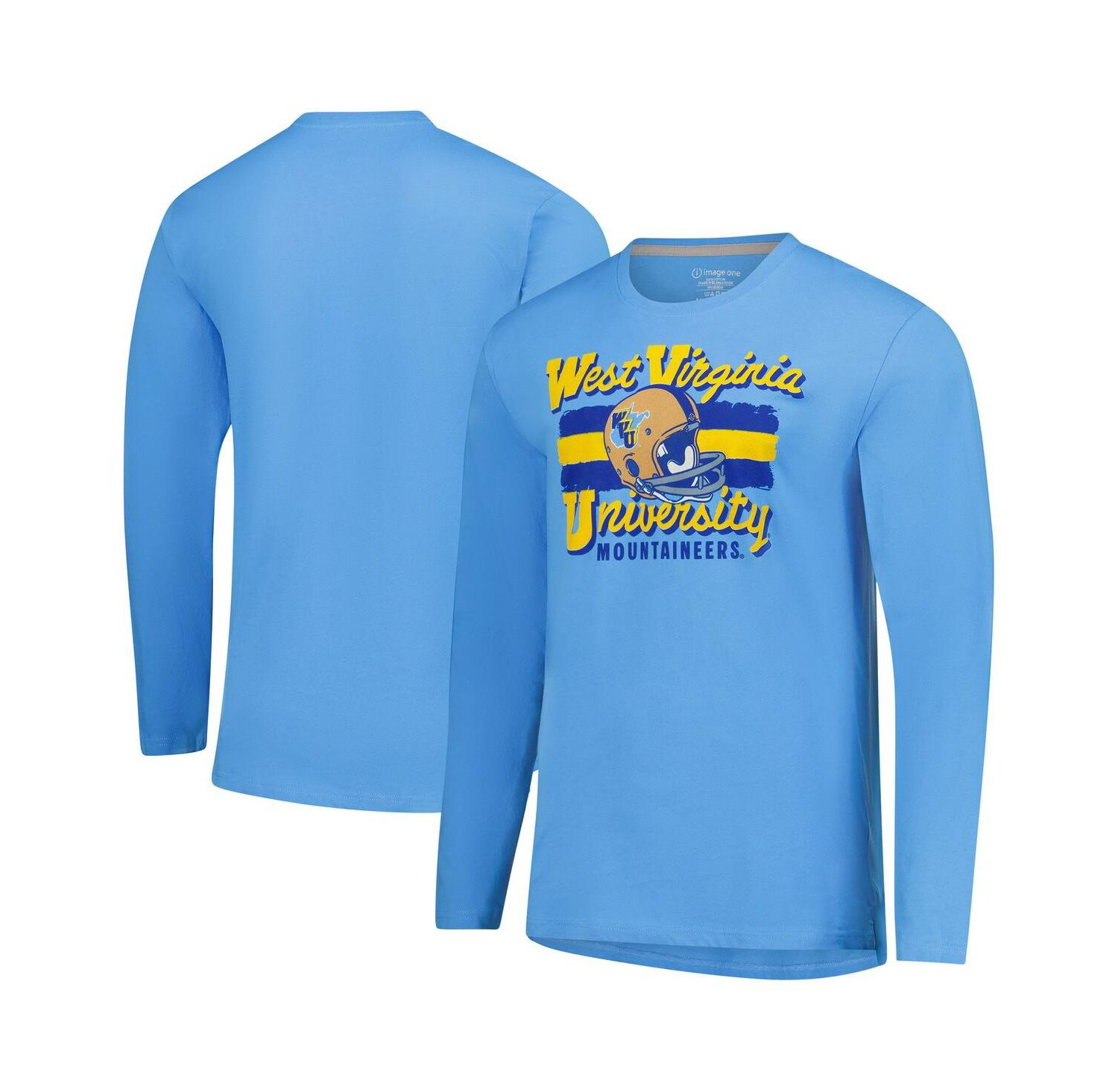 Men's Light Blue West Virginia Mountaineers Throwback Helmet Long Sleeve T-Shirt
