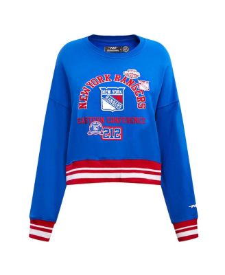 Women's Blue New York Rangers Area Code Cropped Pullover Sweatshirt
