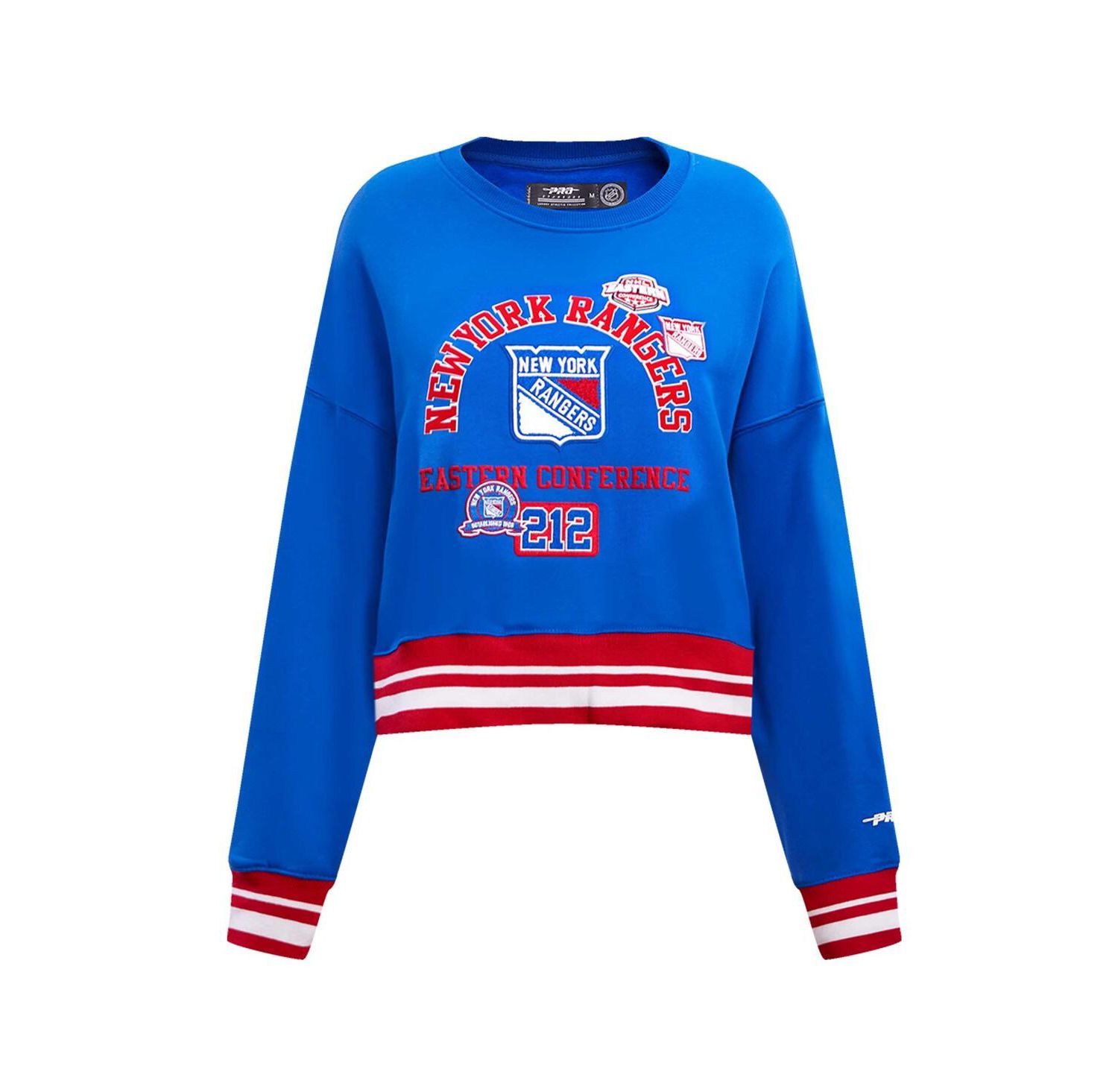 Women's Blue New York Rangers Area Code Cropped Pullover Sweatshirt