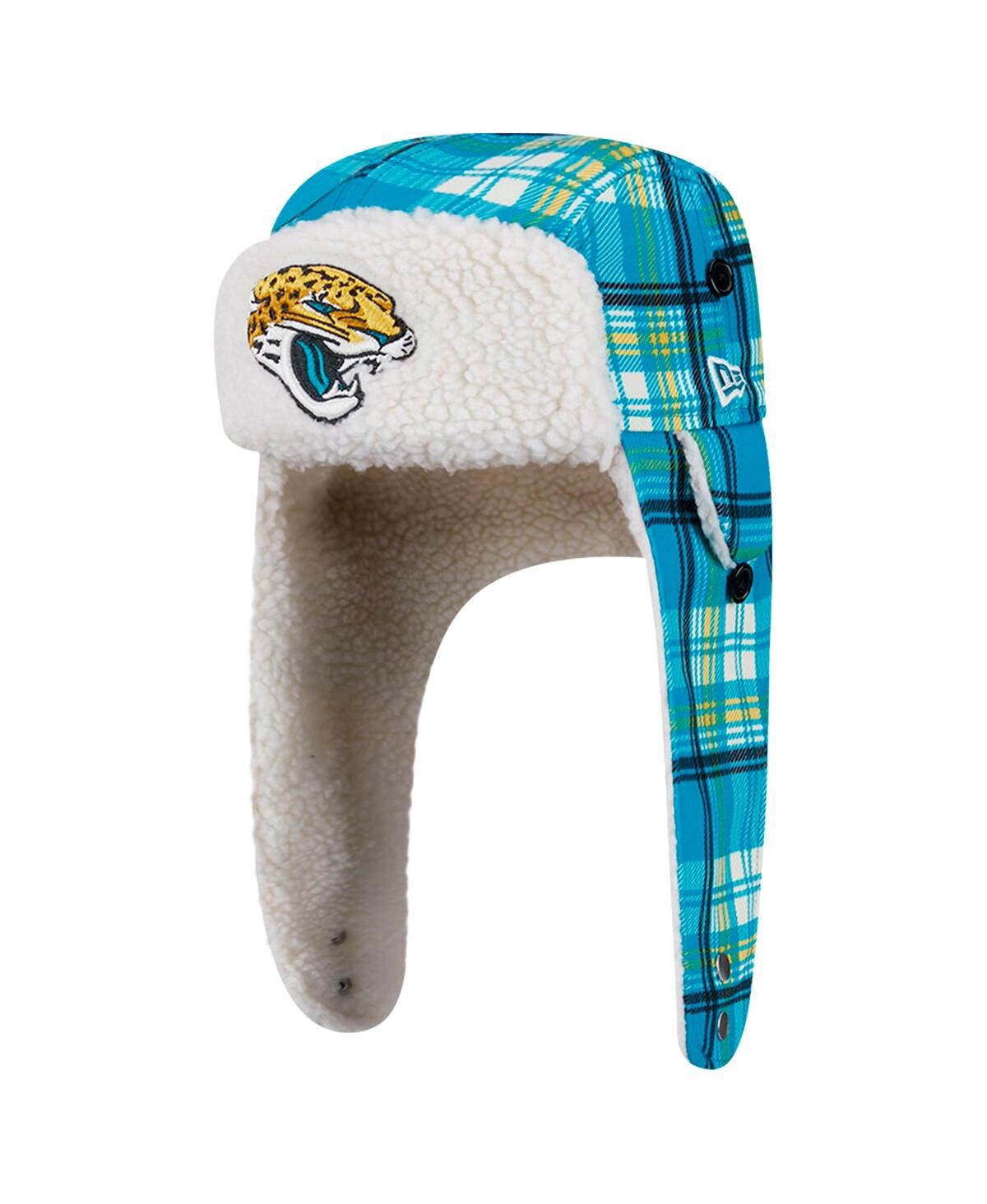 New Era Teal Jacksonville Jaguars Sideline Plaid Sherpa Trapper Hat In Blue