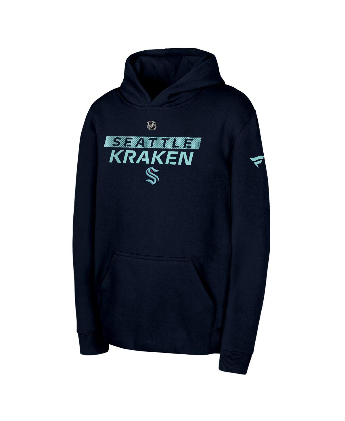 Outerstuff Big Boys And Girls Deep Sea Blue Seattle Kraken Authentic Pro Wordmark Fleece Pullover Hoodie In Blue