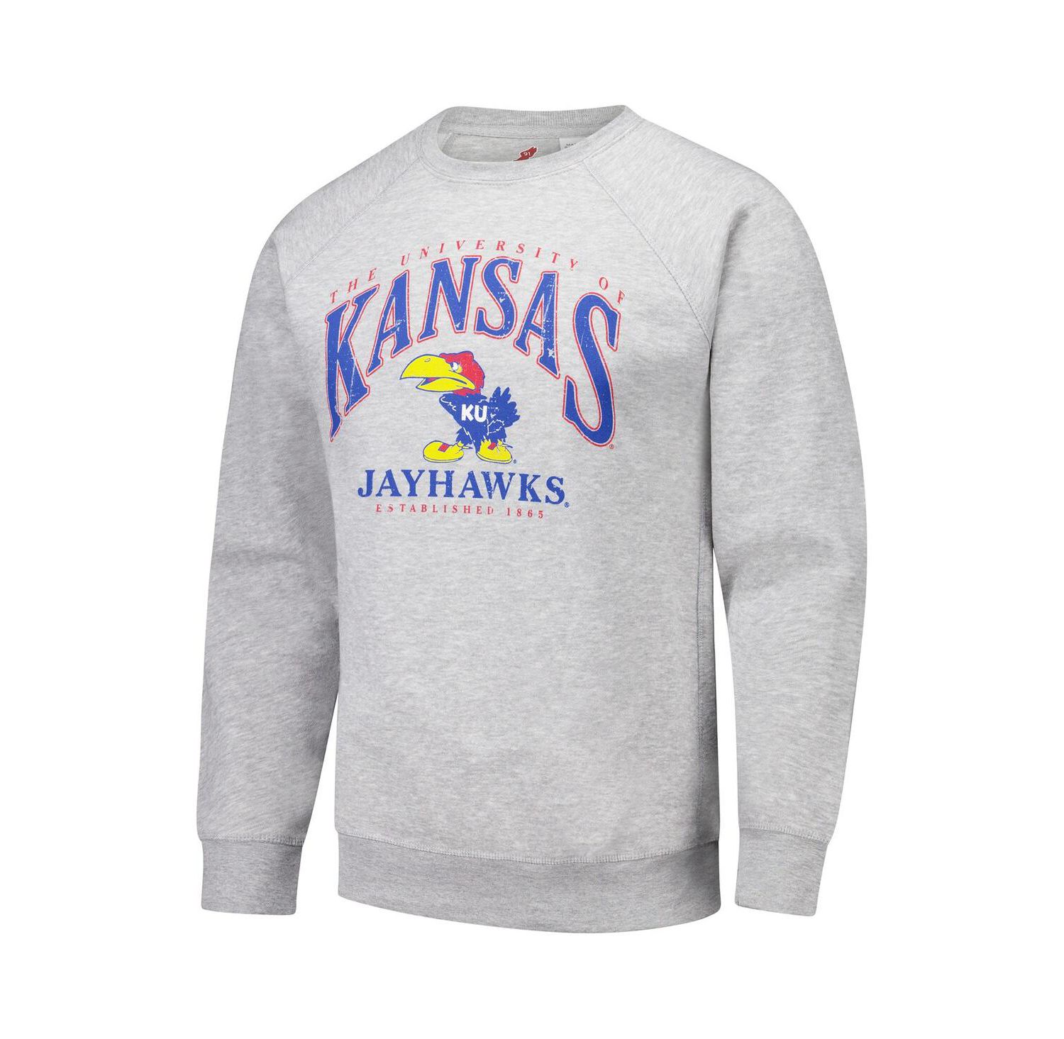Men's Heather Gray Kansas Jayhawks Tall Arch Essential 2.0 Pullover Sweatshirt