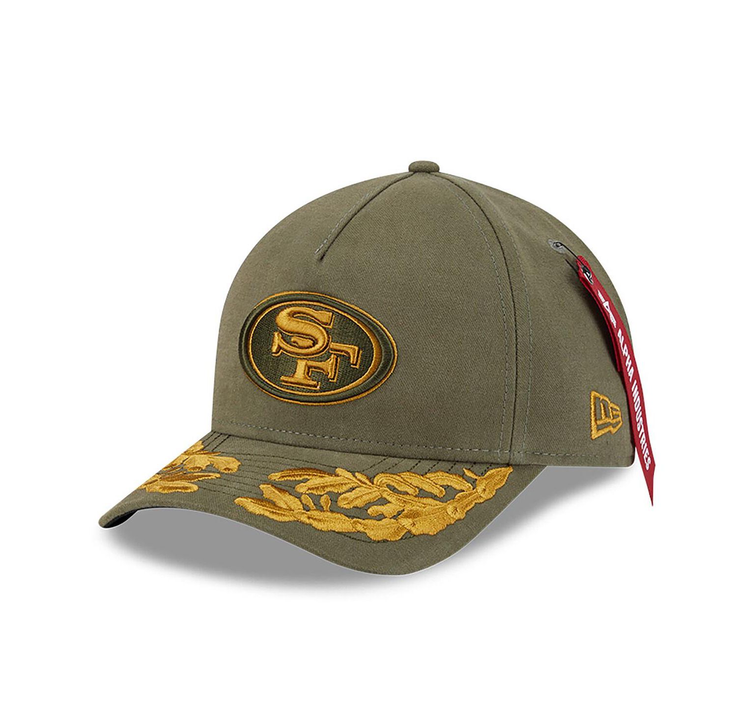 x Alpha Industries Men's Olive San Francisco 49ers A-Frame 9FORTY Adjustable Hat