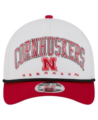 Men's White/Scarlet Nebraska Huskers Arch Two-Tone Rope 9FORTY A-Frame M-Crown Adjustable Hat