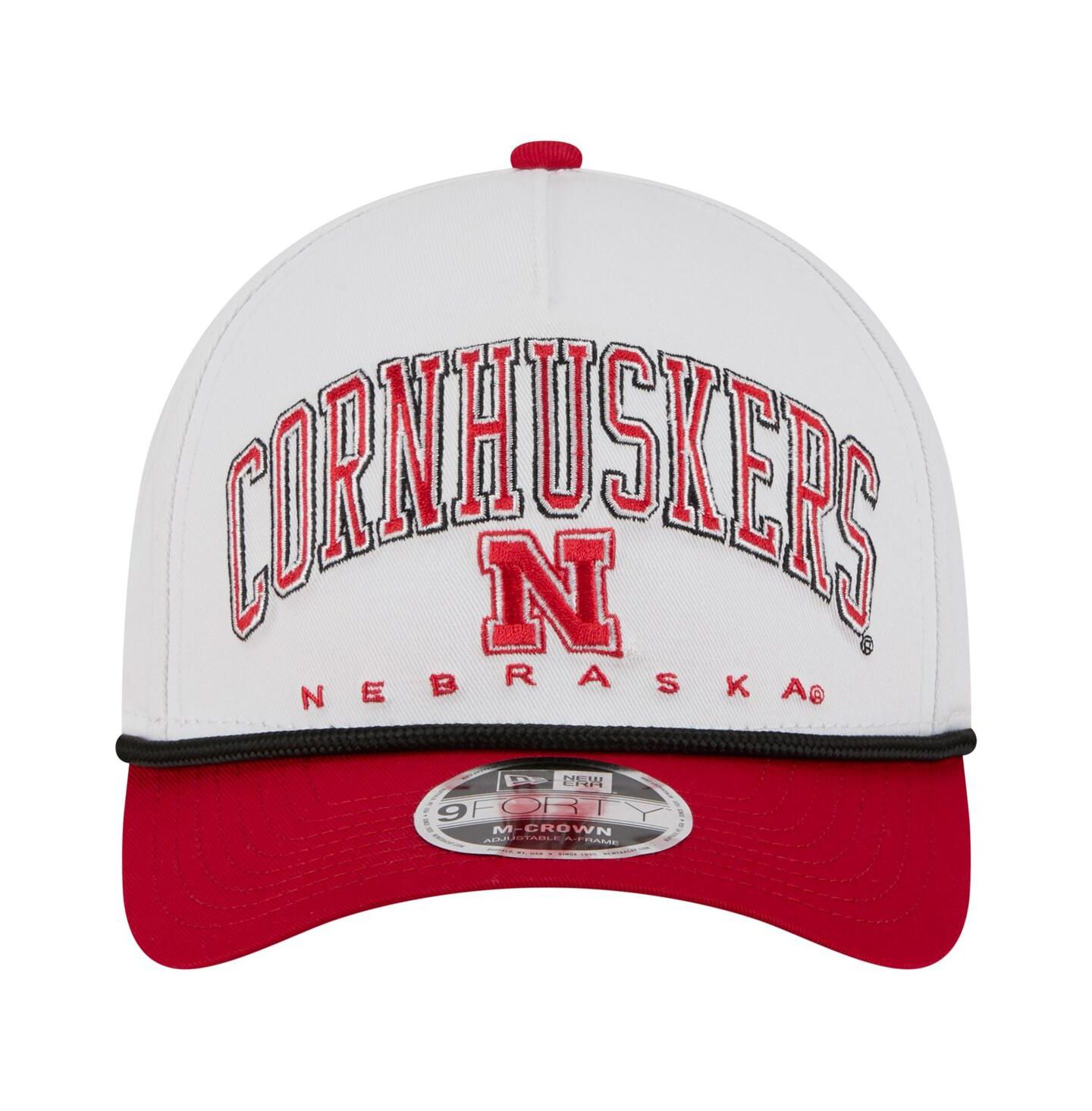 Мужская кепка New Era White/Scarlet Nebraska Huskers Arch Two-Tone Rope 9FORTY A-Frame M-Crown Adjustable Hat — фото 3