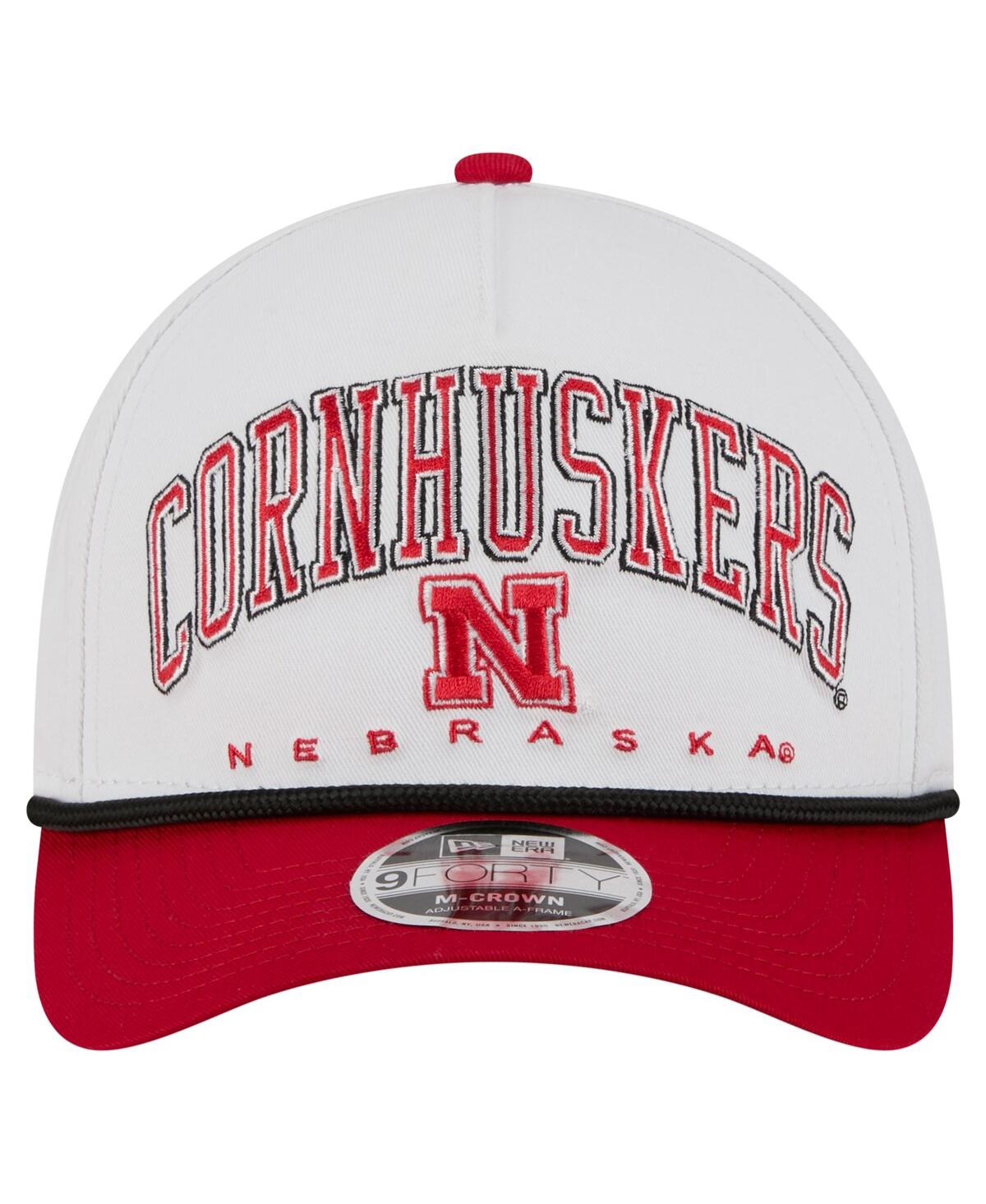 New Era Men's White/scarlet Nebraska Huskers Arch Two-tone Rope 9forty A-frame M-crown Adjustable Hat In White