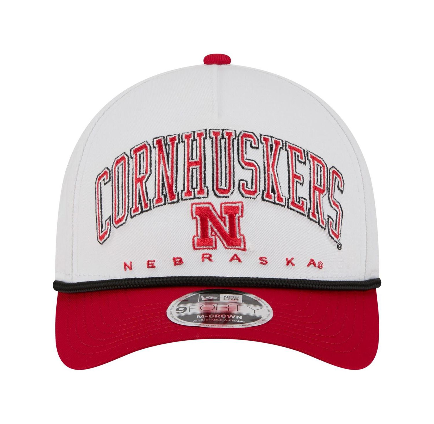 Men's White/Scarlet Nebraska Huskers Arch Two-Tone Rope 9FORTY A-Frame M-Crown Adjustable Hat
