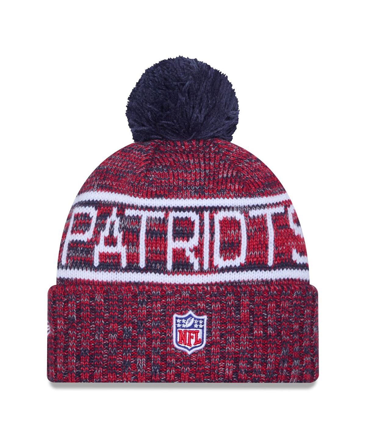 New Era Men's Red New England Patriots 2025 Sideline Cold Weather Cuffed Pom with Knit Hat