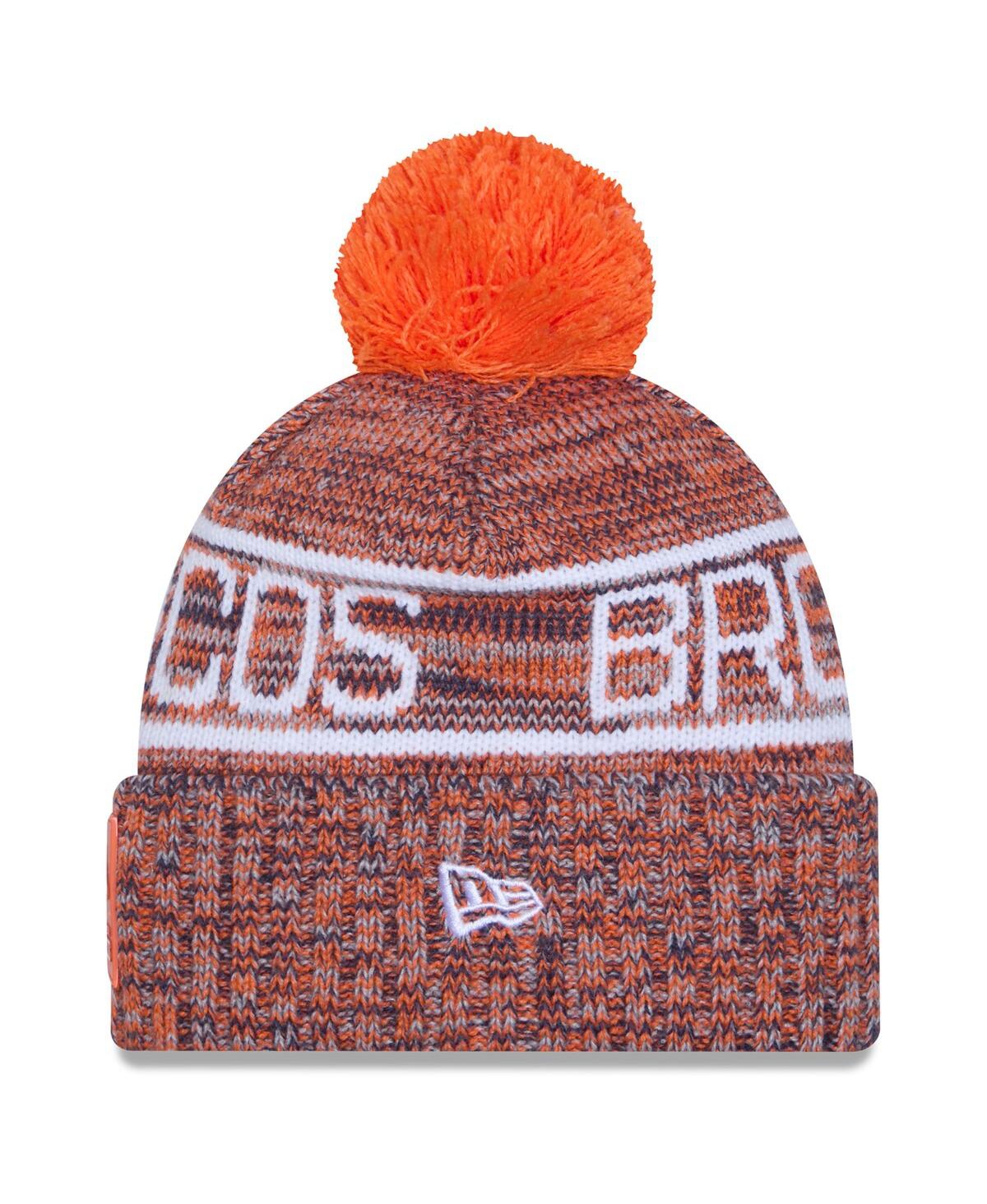 New Era Men's Orange Denver Broncos 2025 Sideline Cold Weather Cuffed Pom with Knit Hat
