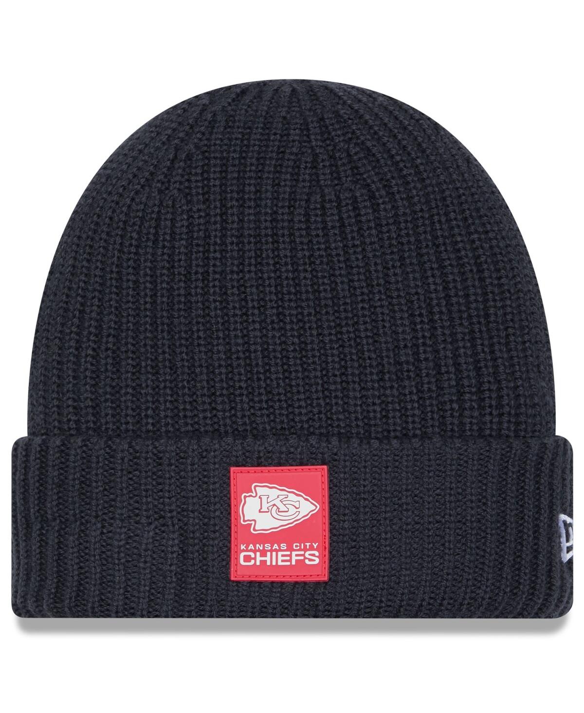 New Era Men's Charcoal Kansas City Chiefs 2025 Sideline Cold Weather Cuffed Knit Hat In Black