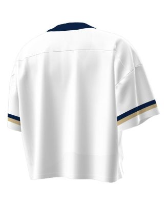 Women's White Navy Midshipmen Fashion Jersey Boxy Cropped V-Neck T-Shirt