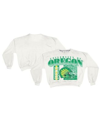 Pressbox - Women's White Oregon Ducks Oversized Janice Retro Waist-Length Sweatshirt