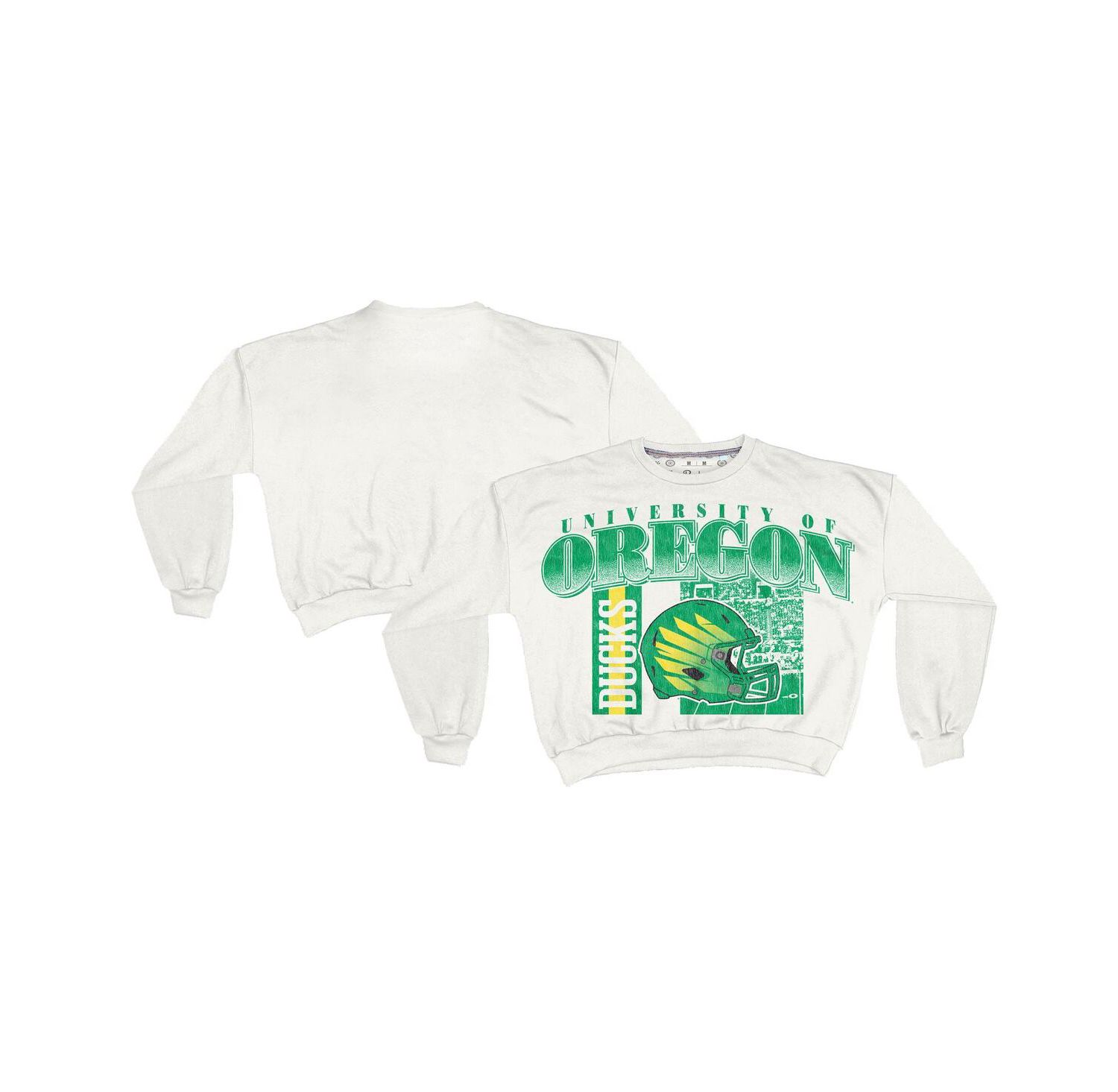 Women's White Oregon Ducks Oversized Janice Retro Waist-Length Sweatshirt