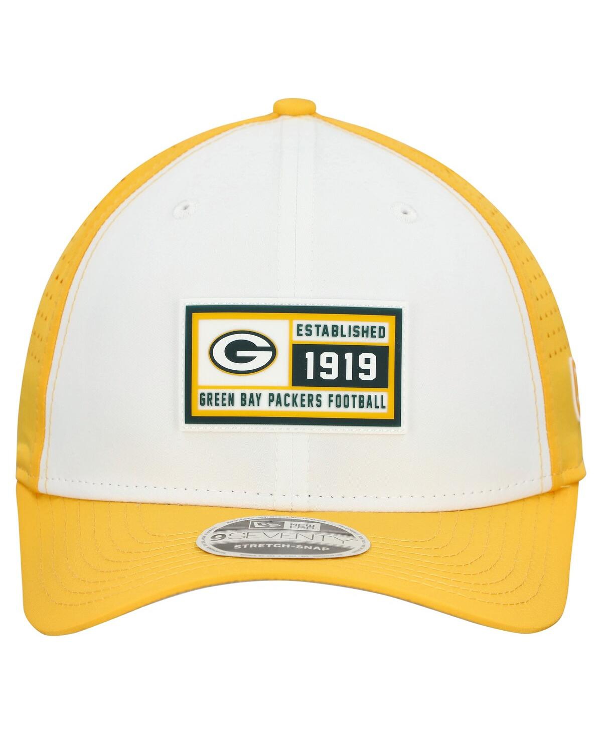 New Era Men's White/gold Green Bay Packers Established Patch 9seventy Adjustable Hat In Yellow