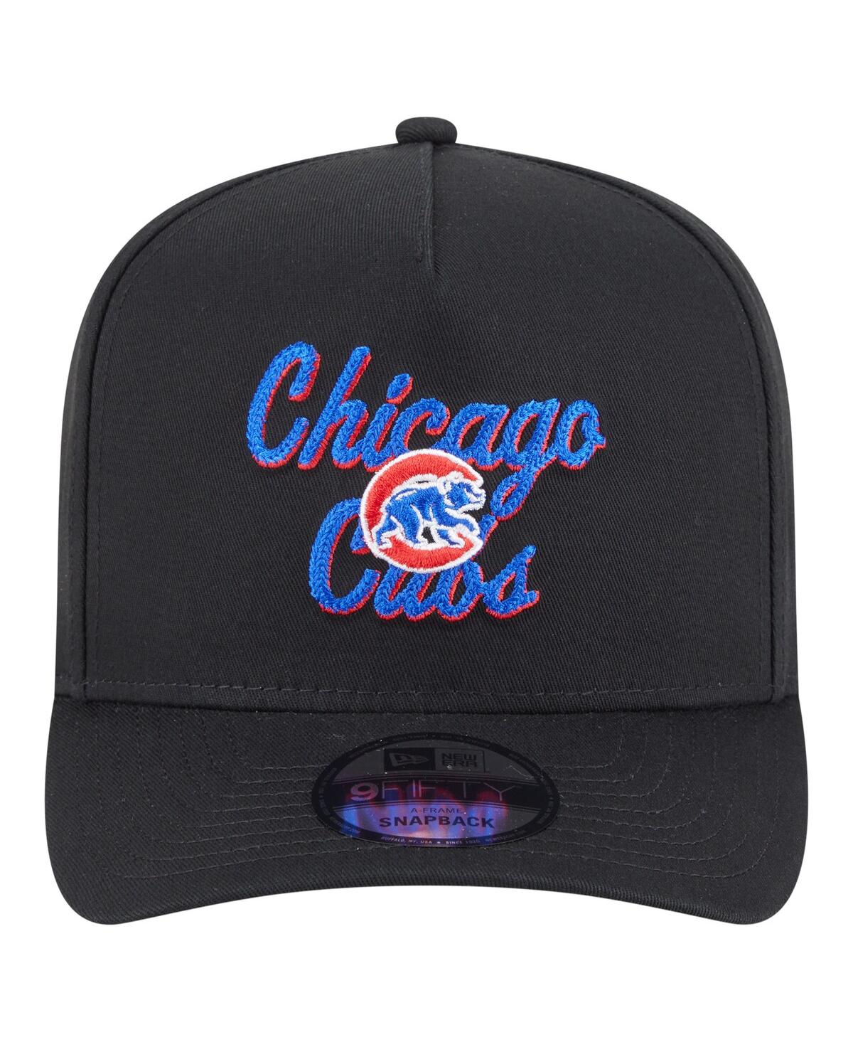 New Era Men's Black Chicago Cubs Chainstitch 9fifty A-frame Snapback Hat In Black