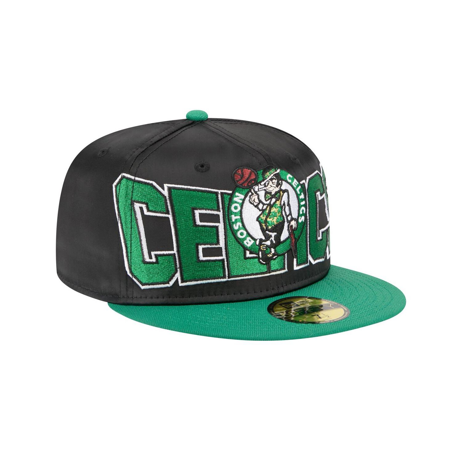 Men's Black/Kelly Green Boston Celtics Satin Two-Tone 59FIFTY Fitted Hat