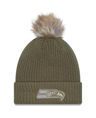 New Era - Women's Dark Green Seattle Seahawks 2025 Salute to Service Cuffed Knit Hat with Pom