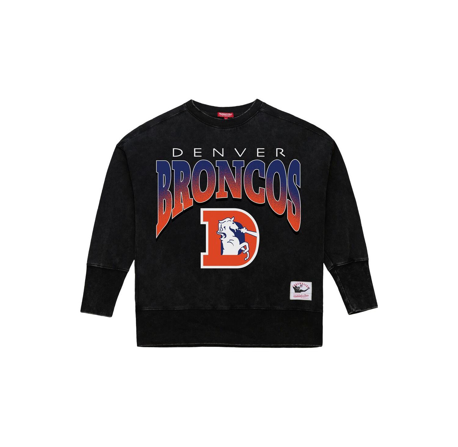 Women's Black Denver Broncos Delineate Mineral Wash Crewneck Sweatshirt