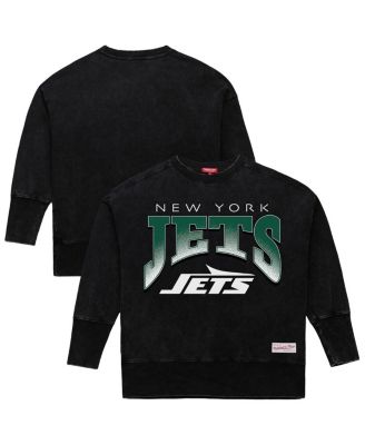 Mitchell & Ness - Women's Black New York Jets Delineate Mineral Wash Crewneck Sweatshirt