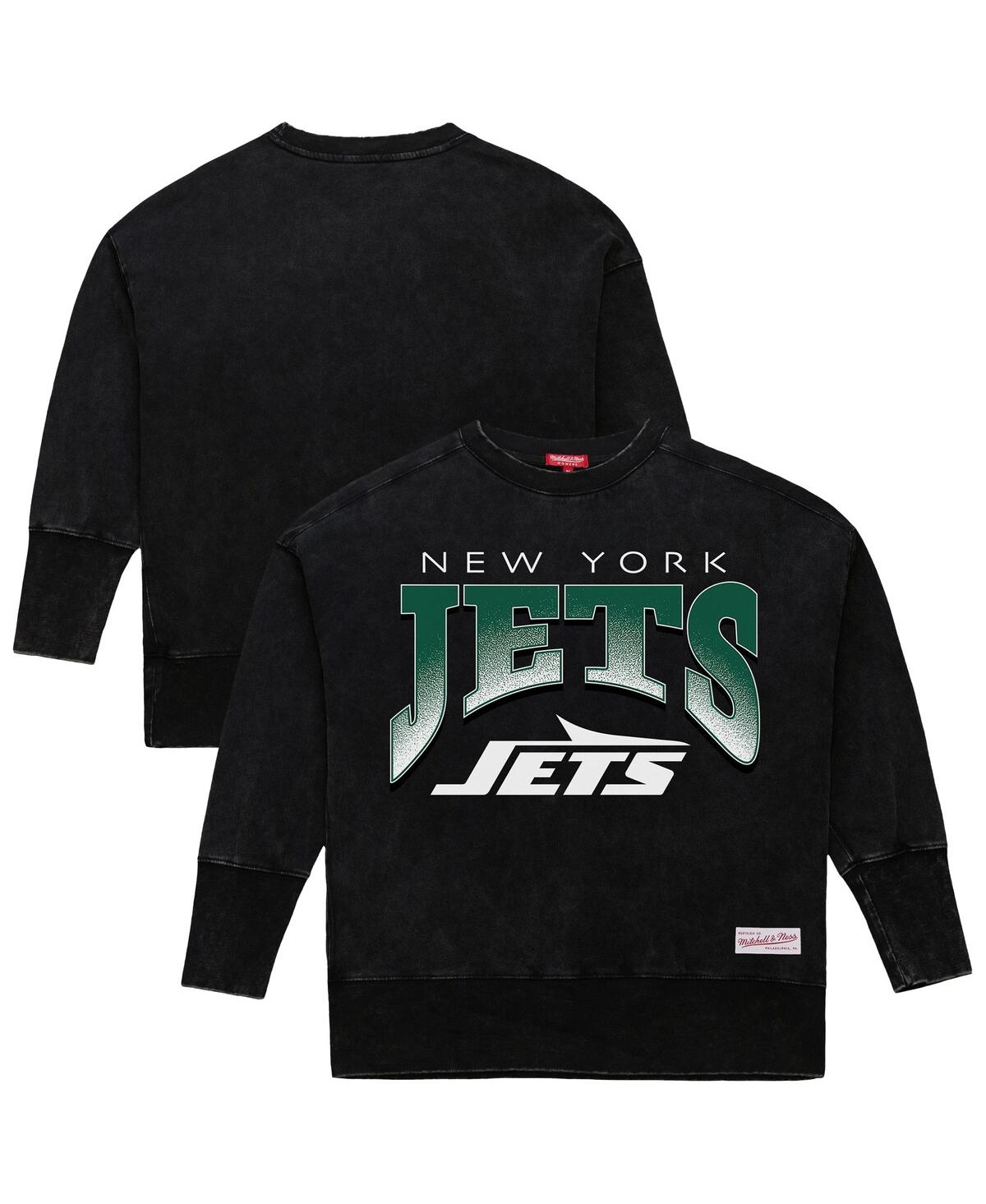 Mitchell & Ness Women's Black New York Jets Delineate Mineral Wash Crewneck Sweatshirt