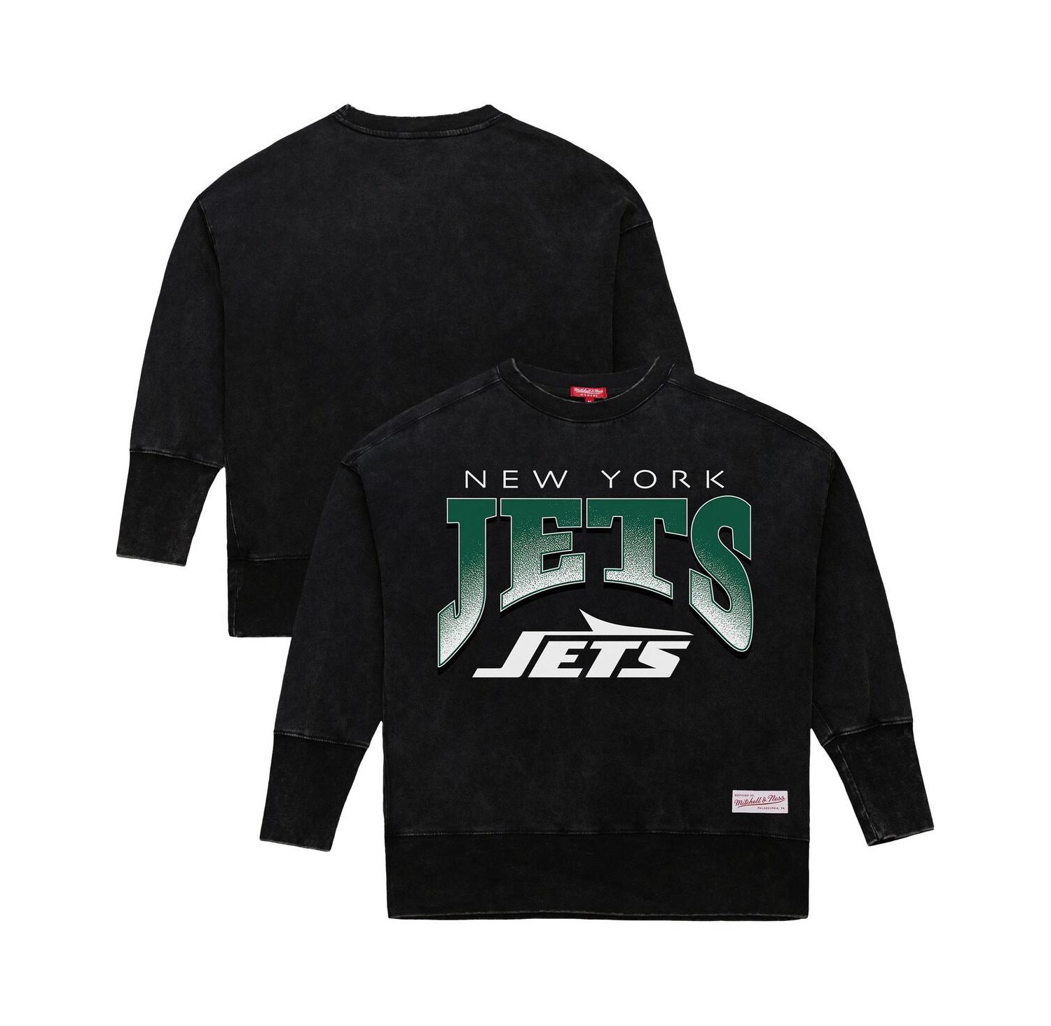 Women's Black New York Jets Delineate Mineral Wash Crewneck Sweatshirt