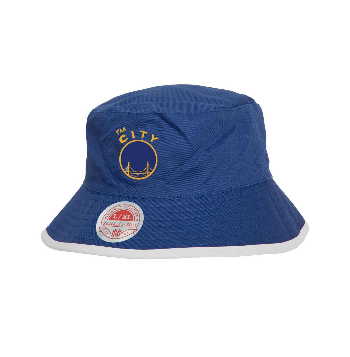 Мужская панама Mitchell & Ness Black/Blue Golden State Warriors Flip It Reversible Bucket Hat — фото 3
