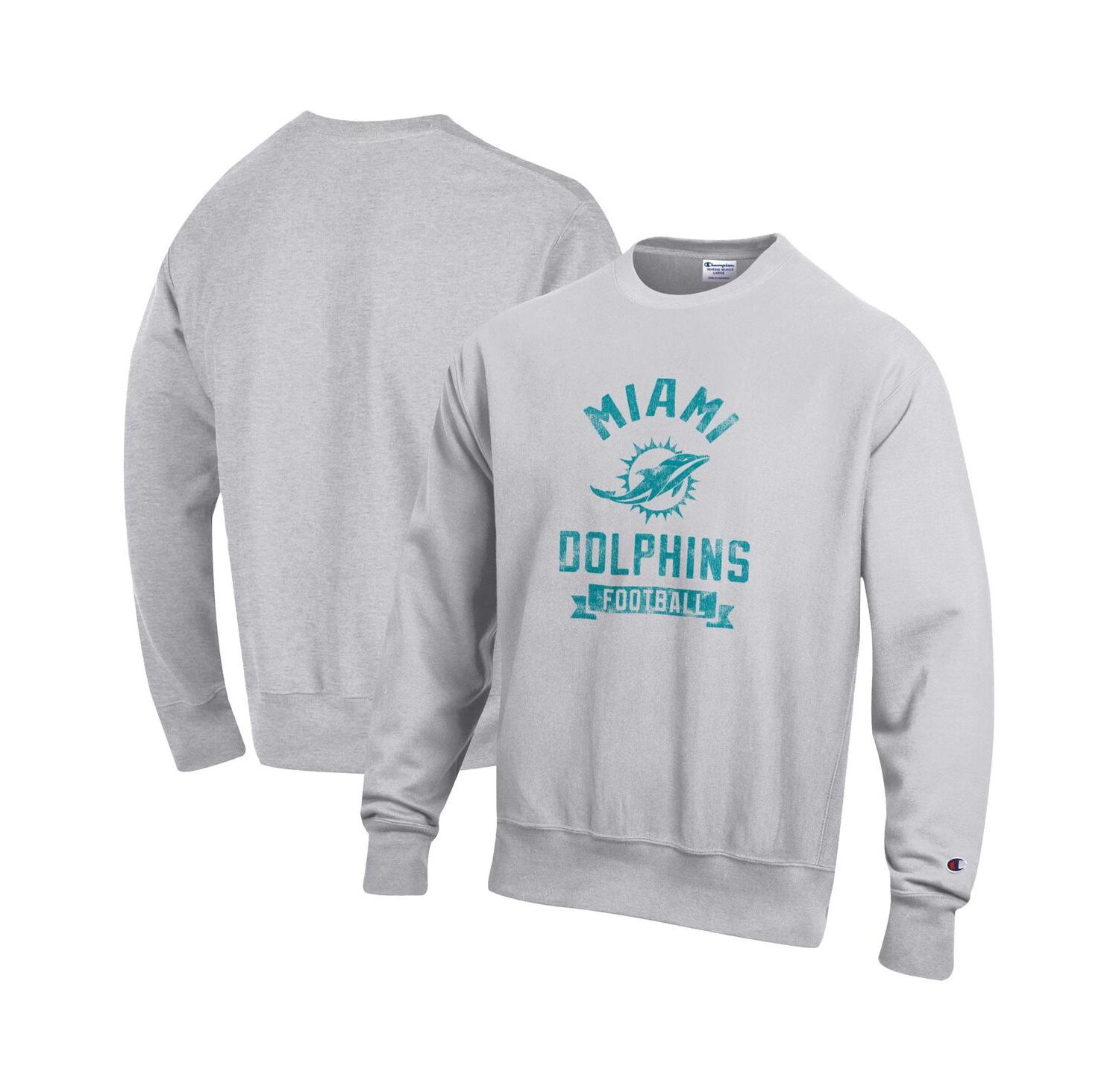 Men's Heather Gray Miami Dolphins Reverse Weave Fleece Pullover Sweatshirt