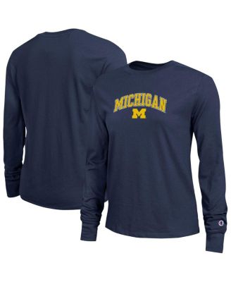 Champion - Women's Navy Michigan Wolverines Arch Over Logo Long Sleeve T-Shirt