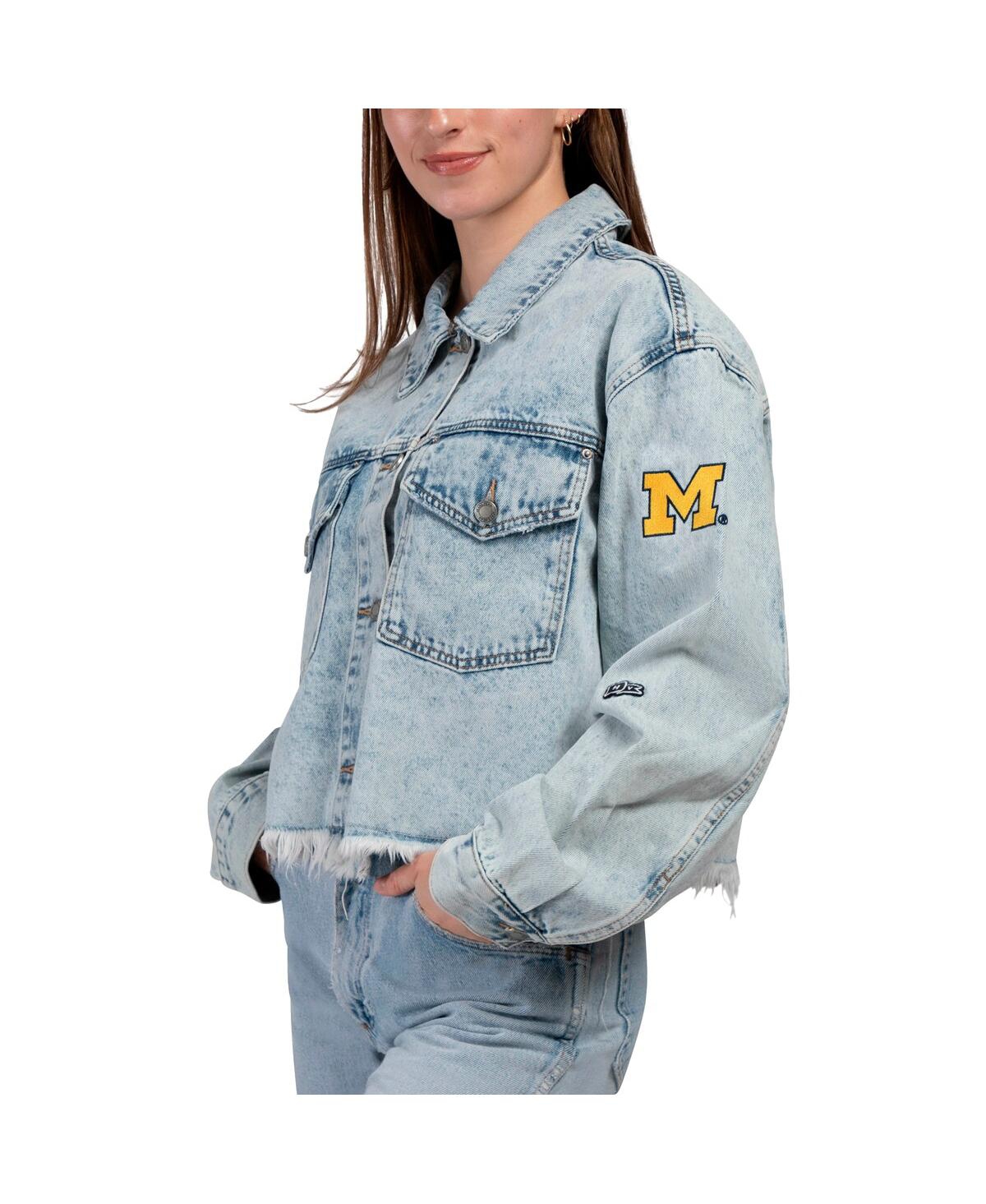 Hype And Vice Women's Denim Michigan Wolverines Lightwash Full-button Jean Jacket In Blue