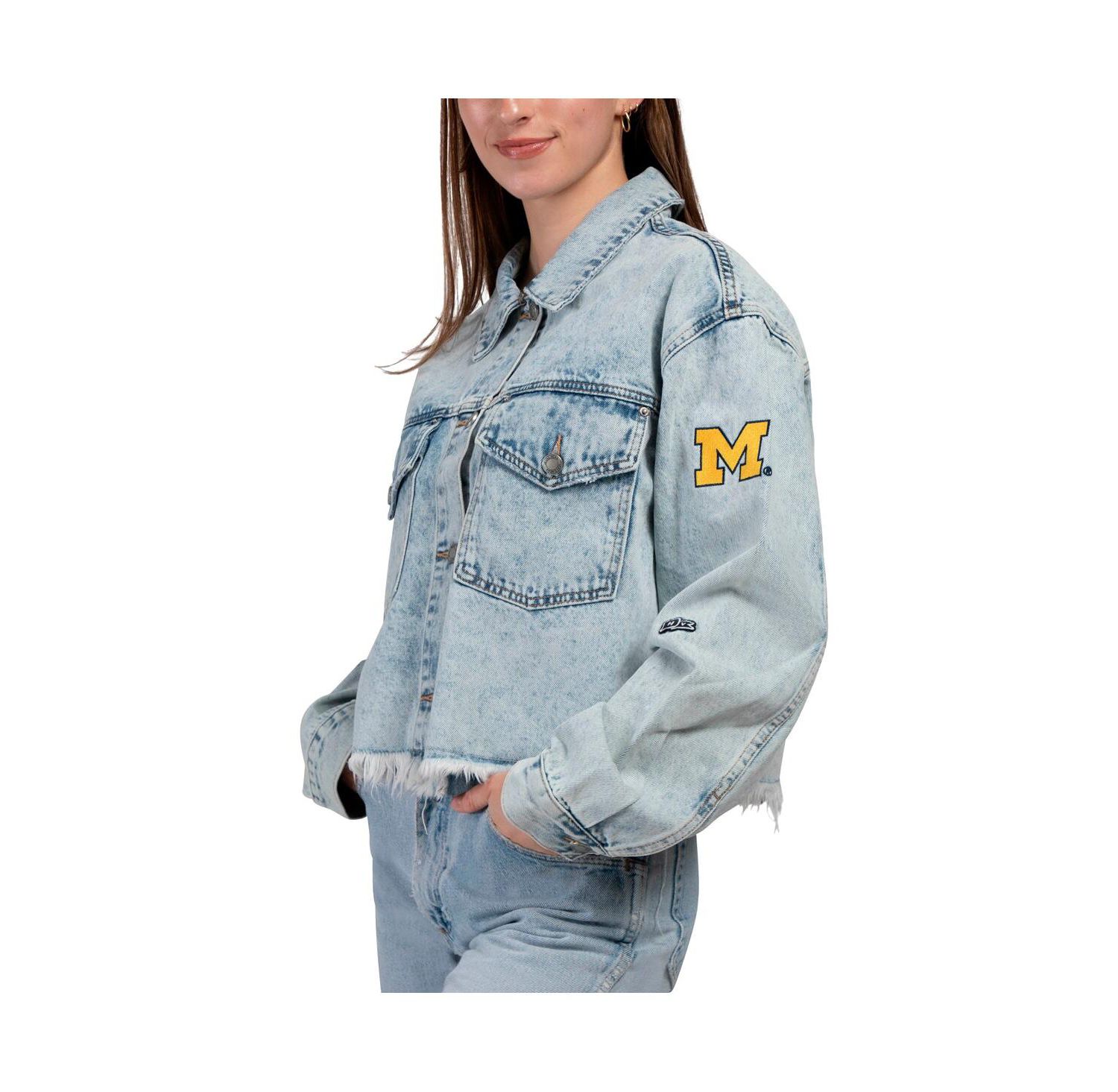 Women's Denim Michigan Wolverines Lightwash Full-Button Jean Jacket