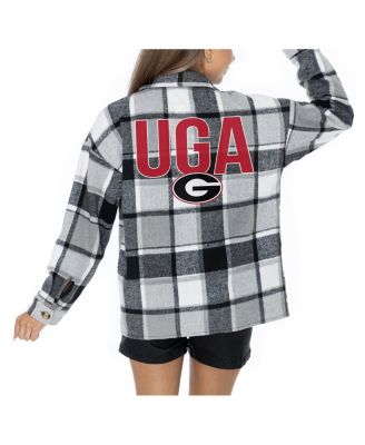 Gameday Couture - Women's Grey Georgia Bulldogs Long Sleeve Brushed Plaid Button-Up Overshirt Jacket