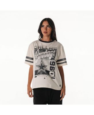 The Wild Collective - Women's Cream Dallas Cowboys Drop Shoulder Oversized Boyfriend T-Shirt