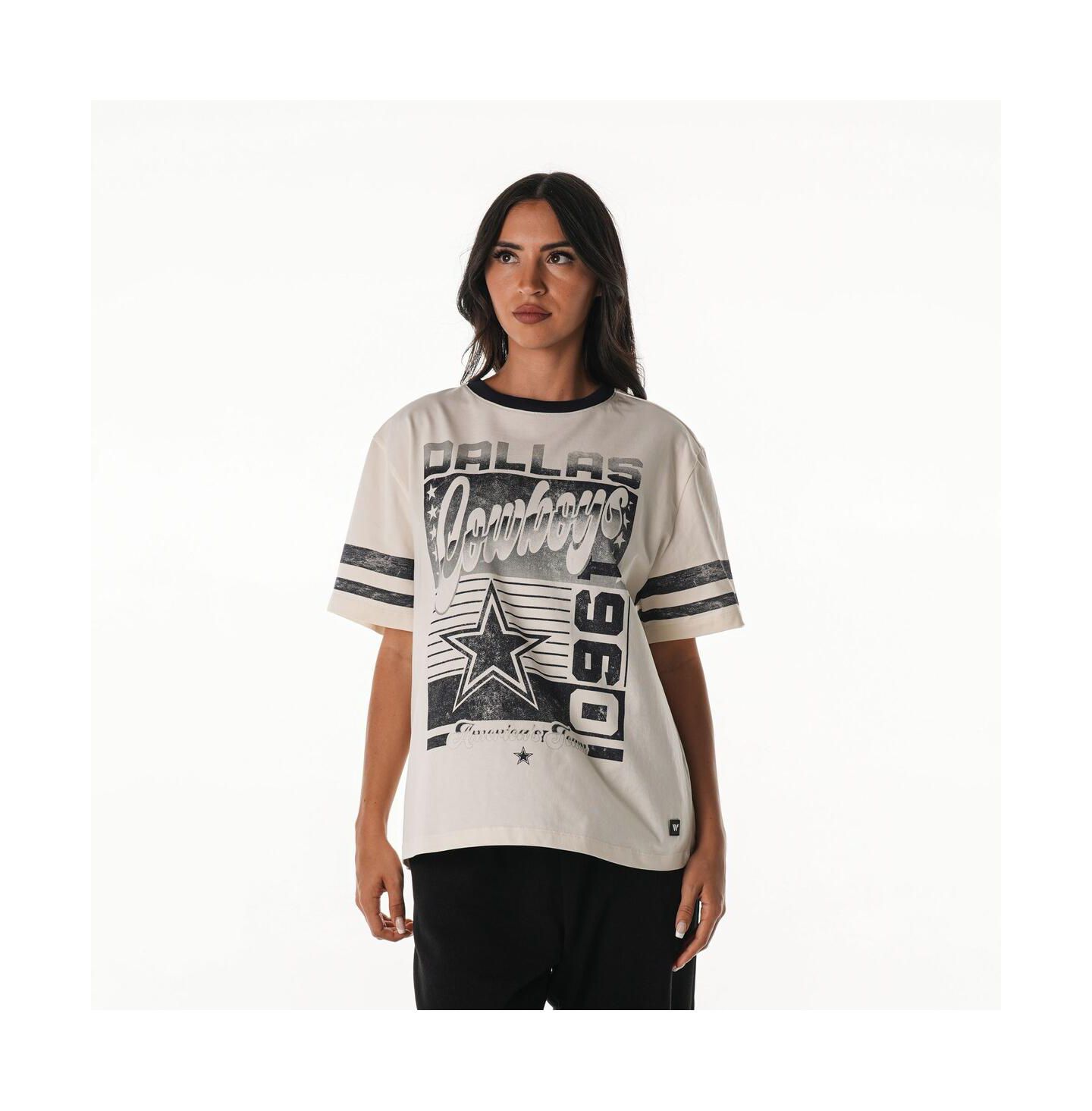 Женская футболка The Wild Collective Cream Dallas Cowboys Drop Shoulder Oversized Boyfriend — фото 1