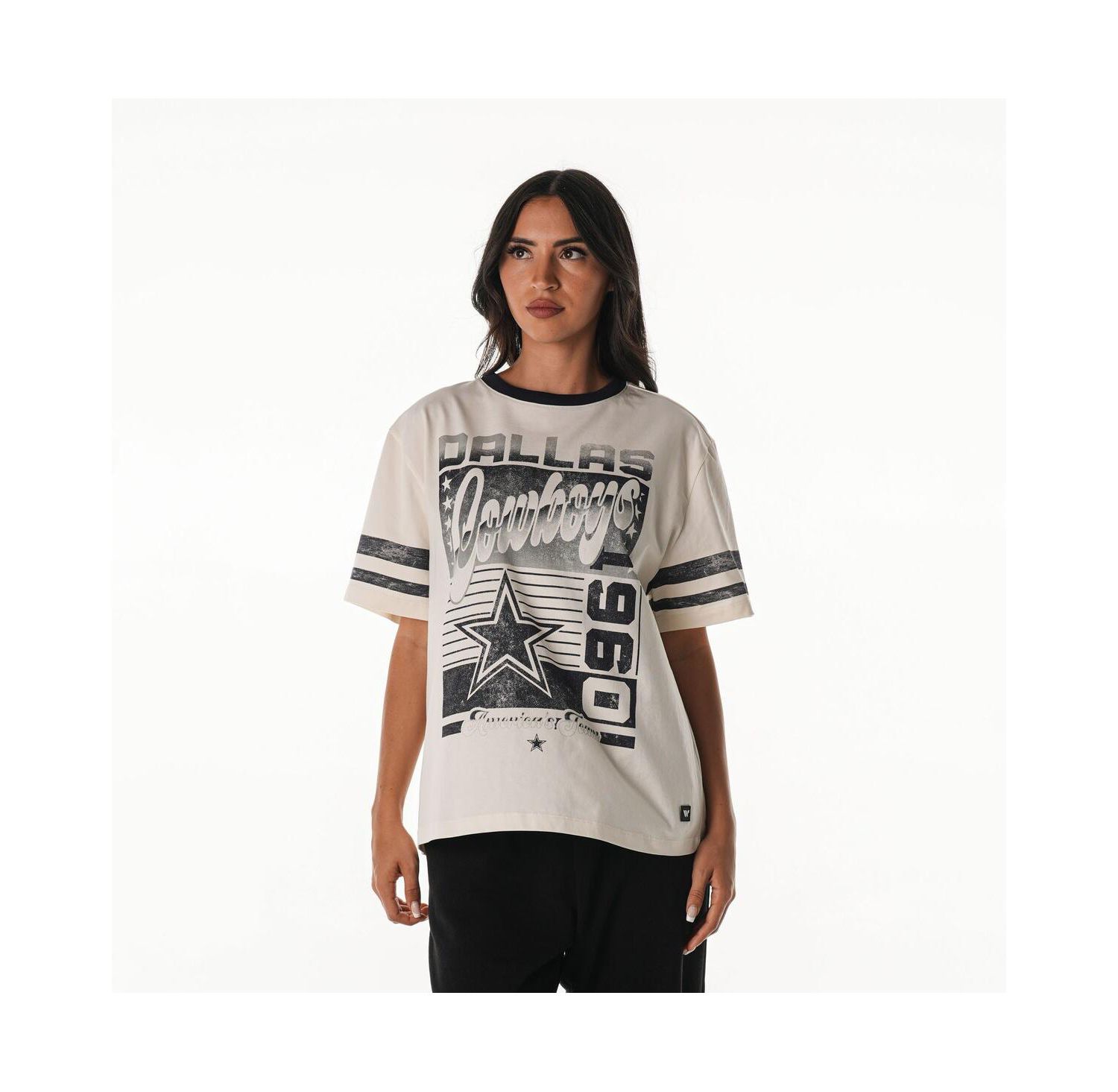 Women's Cream Dallas Cowboys Drop Shoulder Oversized Boyfriend T-Shirt