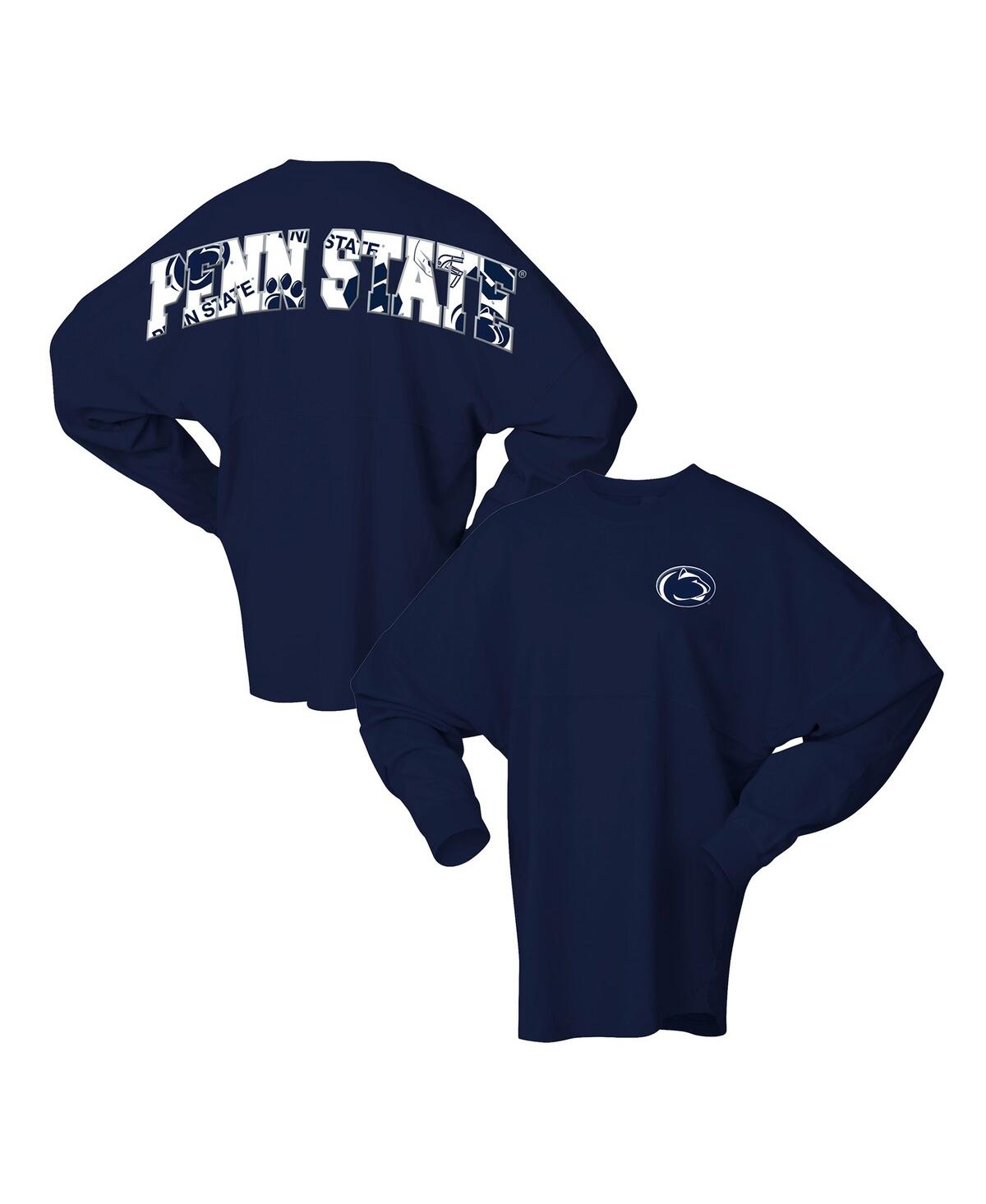 Spirit Jersey Women's Blue Penn State Nittany Lions Oversized Preppy Long Sleeve T-shirt In Blue
