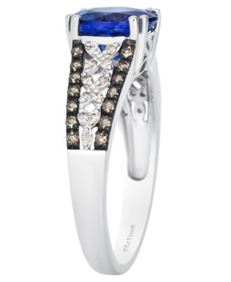 Blue Tanzanite (1.90 ct. t.w.), Nude Diamond (.09 ct. t.w.) and Chocolate Diamond Ring (.15 ct. t.w.) in 14k Vanilla Gold